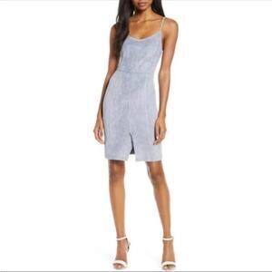NWT Anthropologie Gabrielle Blue Faux Suede Bodycon Mini Sheath Dress w Slit S